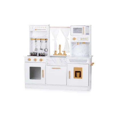 Chipolino Kinderküche 94 cm Holz Sound Licht Mikrowelle Töpfe Eismaschine Spüle weiß