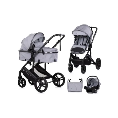 Chipolino Kinderwagen 3 in 1 Amore Babyschale Adapter Wickeltasche Fußabdeckung hellgrau