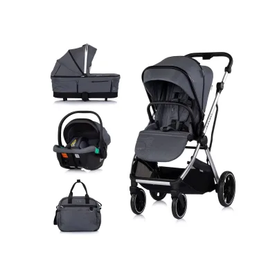 Chipolino Kombikinderwagen Aurora 3 in 1 Babyschale Babywanne Sportsitz Tasche dunkelgrau