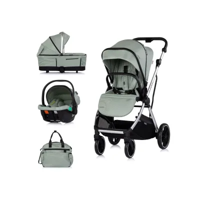 Chipolino Kombikinderwagen Aurora 3 in 1 Babyschale Babywanne Sportsitz Tasche grün