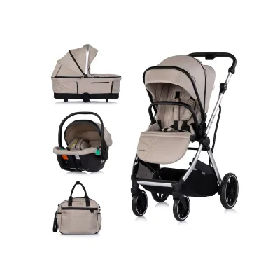 Chipolino Kombikinderwagen Aurora 3 in 1 Babyschale Babywanne Sportsitz Tasche hellbraun