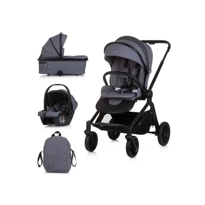Chipolino Kombikinderwagen Magnum 3 in 1 Babywanne Sportsitz i-Size Babyschale grau