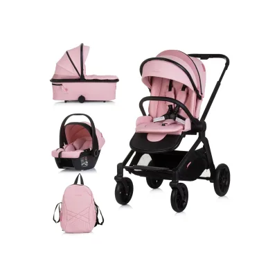 Chipolino Kombikinderwagen Magnum 3 in 1 Babywanne Sportsitz i-Size Babyschale rosa