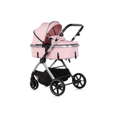 Chipolino Kombikinderwagen Pearl 2 in 1 umbaubar Rucksack Fußsack Korb Federung rosa