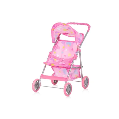 Chipolino Puppenwagen Alice Aufbewahrungskorb klappbar, Sonnendach verstellbar rosa