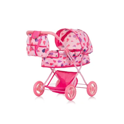 Chipolino Puppenwagen Dora Tasche, klappbar, Softtragetasche, Korb, Sonnendach pink