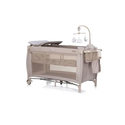 Chipolino Reisebett Bella 2 Ebenen seitlicher Eingang Musikmobile Wickelauflage beige grau
