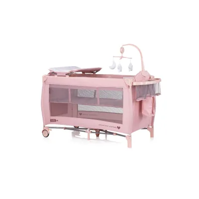 Chipolino Reisebett Bella 2 Ebenen seitlicher Eingang Musikmobile Wickelauflage pink