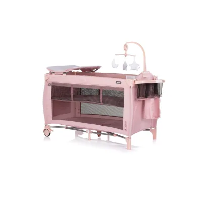 Chipolino Reisebett Bella 2 Ebenen seitlicher Eingang Musikmobile Wickelauflage rosa Baby