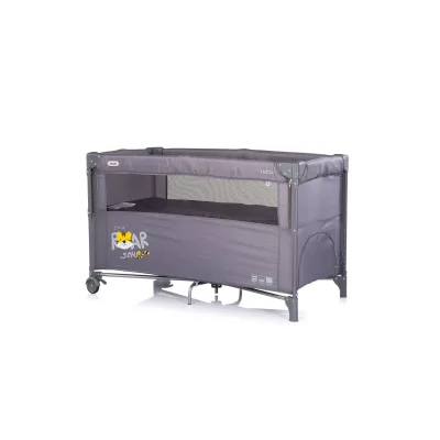 Chipolino Reisebett Relax 2 Ebenen, Vorderseite absenkbar, Seiteneingang, Tasche schwarz grau
