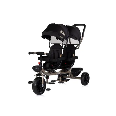 Chipolino Zwillingsdreirad Hip Hop, zwei Kinder, bis 40 kg, Sitze 360° drehbar black