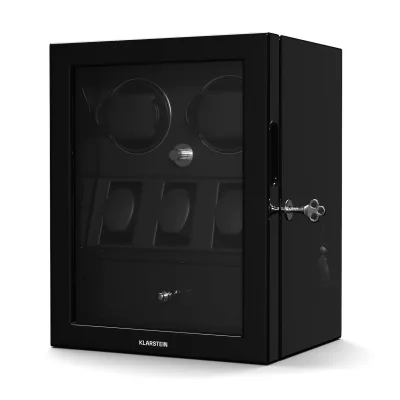 ChronoVault Uhrenbeweger   2+3 Uhren   vegan   Hochglanz   4 Modi   Mabuchi Motor   LED   Schublade Schwarz