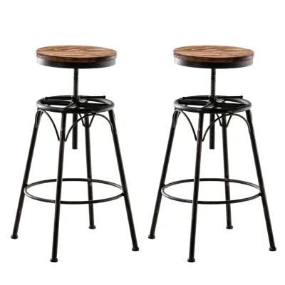 CLP 2er-Set Barhocker Beam Mit Holzsitz Und Metallgestell I Sitzhocker mit runder Sitzfläche I Höhenverstellbar Drehbar