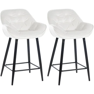 CLP 2er Set Barhocker Gibson Samt I Sitzhöhe 76 cm I Tresenstühle Mit Fußstütze