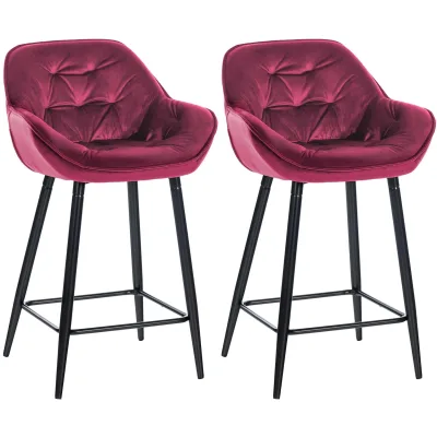 CLP 2er Set Barhocker Gibson Samt I Sitzhöhe 76 cm I Tresenstühle Mit Fußstütze