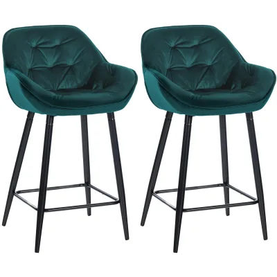 CLP 2er Set Barhocker Gibson Samt I Sitzhöhe 76 cm I Tresenstühle Mit Fußstütze