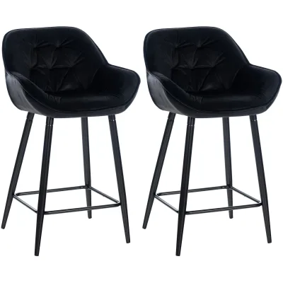 CLP 2er Set Barhocker Gibson Samt I Sitzhöhe 76 cm I Tresenstühle Mit Fußstütze