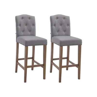 CLP 2er Set Barhocker Louise mit Stoffbezug I Barstuhl aus Holz I Tresenstuhl mit Fußstütze