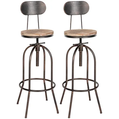 CLP 2er Set Barhocker Pino I Höhenverstellbare Barstühle mit Holzsitzen und Rückenlehnen I Thekenhocker höhenverstellbar und drehbar