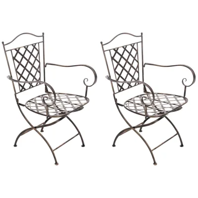 CLP 2er Set Eisenstühle Adara im Jugendstil I Outdoor-Stühle mit Armlehnen I Handgefertigte Gartenstühle aus Eisen