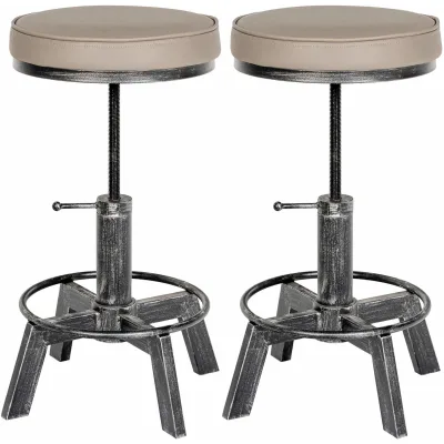 CLP 2er Set Sitzhocker Destin mit Kunstlederbezug I Hocker im Industrial Design I gepolstert und höhenverstellbar