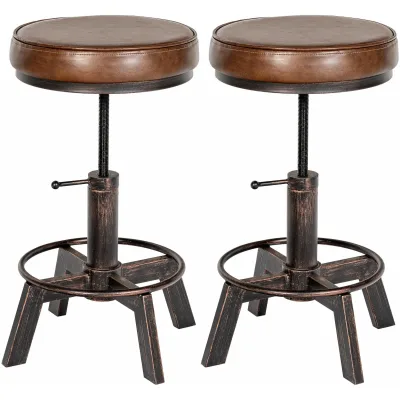 CLP 2er Set Sitzhocker Destin mit Kunstlederbezug I Hocker im Industrial Design I gepolstert und höhenverstellbar