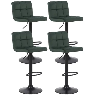 CLP 4er Set Barhocker Feni Samt, höhenverstellbar mit Fußstütze, Lehne & Metallgestell, belastbar bis 150 kg