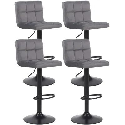 CLP 4er Set Barhocker Feni Samt, höhenverstellbar mit Fußstütze, Lehne & Metallgestell, belastbar bis 150 kg