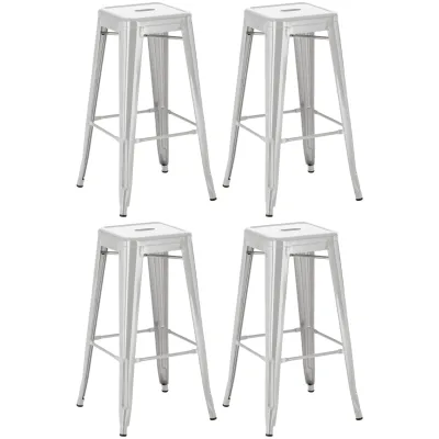 CLP 4er Set Barhocker Joshua I Stapelbare Tresenhocker aus Metall I Barstühle mit Fußstützen I Sitzhöhe 76 cm I Stapelhocker