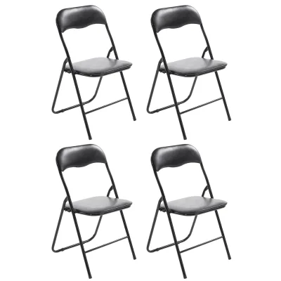 CLP 4er Set Klappstuhl Felix Gepolstert I Küchenstuhl Mit Metallgestell I Kunstleder PVC Sitz Gepolstert I Stühle Klappbar I Campingstühle