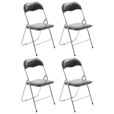 CLP 4er Set Klappstuhl Felix Gepolstert I Küchenstuhl Mit Metallgestell I Kunstleder PVC Sitz Gepolstert I Stühle Klappbar I Campingstühle