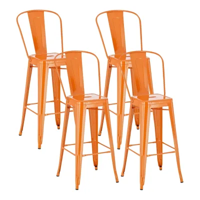 CLP 4er Set Metall Barhocker Aiden Mit Hoher Rückenlehne I 4 x Hocker Mit Fußstütze Und Bodenschonern