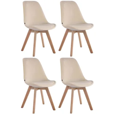 CLP 4er Set Retrostühle Borneo Samt Mit Hochwertiger Polsterung I Lehnstühle mit robustem Holzgestell