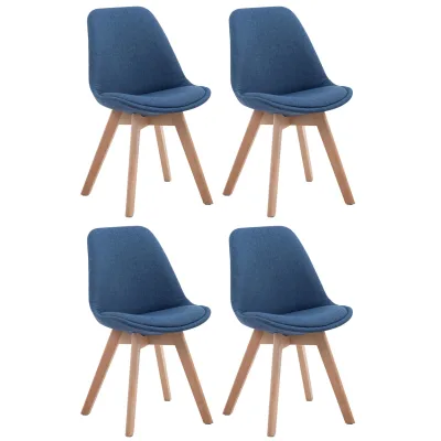 CLP 4er Set Retrostühle Borneo V2 Mit Stoffbezug Und Hochwertiger Polsterung I Lehnstühle Mit Holzgestell