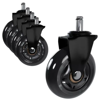 CLP 5er Set Hartbodenrollen für Bürostühle   Ersatzrollen aus Gummi 11 x 22 mm   Max. Belastbarkeit aller 5 Rollen von 295 kg