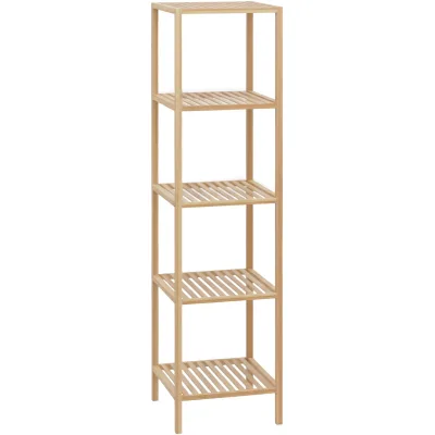 CLP Badregal stehend Bambus Zinnien, Holzregal Badezimmer schmal, Küchenregal stabil und belastbar, Tragfähigkeit 10 kg pro Regalboden