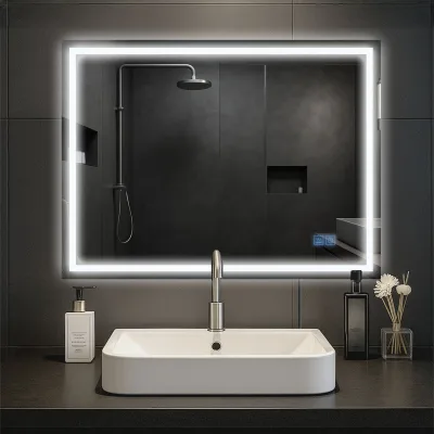 CLP Badspiegel Jaffrey mit Beleuchtung, Bluetooth-Lautsprecher, Anti-Beschlag, Wandspiegel Quer- und Hochformat, LED dimmbar, 3 Licht-Modi