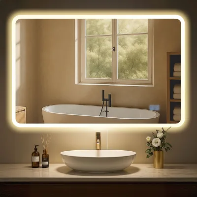 CLP Badspiegel Jericho mit Beleuchtung, Anti-Beschlag Badezimmerspiegel, Wandspiegel mit LED-Licht, dimmbar, 3 Licht-Modi
