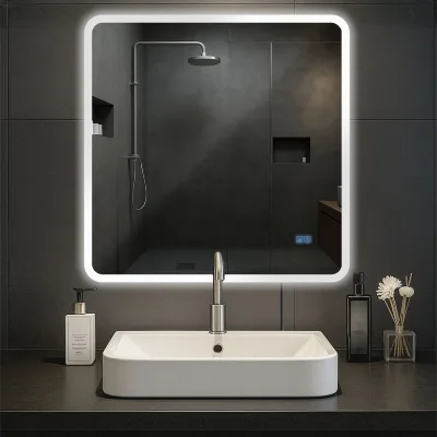 CLP Badspiegel Jericho mit Beleuchtung, Bluetooth-Lautsprecher, Anti-Beschlag Badezimmerspiegel, Wandspiegel LED dimmbar, 3 Licht-Modi