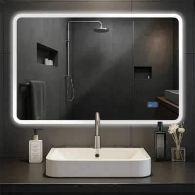 CLP Badspiegel Jericho mit Beleuchtung, Bluetooth-Lautsprecher, Anti-Beschlag Badezimmerspiegel, Wandspiegel LED dimmbar, 3 Licht-Modi