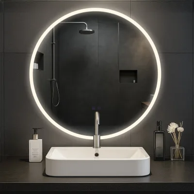 CLP Badspiegel Laconia mit Beleuchtung, Bluetooth-Lautsprecher, Anti-Beschlag Badezimmerspiegel, runder Wandspiegel LED dimmbar, 3 Licht-Modi