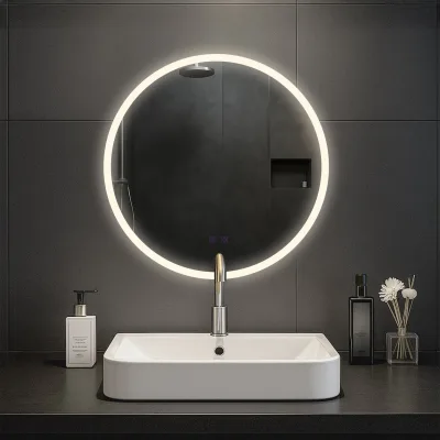 CLP Badspiegel Laconia mit Beleuchtung, Bluetooth-Lautsprecher, Anti-Beschlag Badezimmerspiegel, runder Wandspiegel LED dimmbar, 3 Licht-Modi
