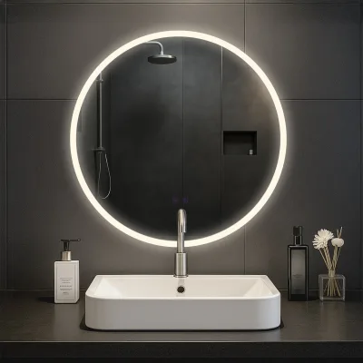 CLP Badspiegel Laconia mit Beleuchtung, Bluetooth-Lautsprecher, Anti-Beschlag Badezimmerspiegel, runder Wandspiegel LED dimmbar, 3 Licht-Modi