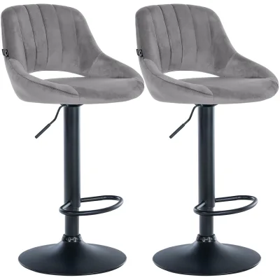CLP Barhocker 2er Set höhenverstellbar mit Lehne Milet, Barstühle gepolstert Samtbezug, Tresenstühle mit Metallgestell drehbar