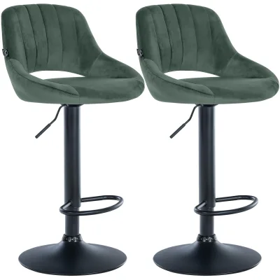 CLP Barhocker 2er Set höhenverstellbar mit Lehne Milet, Barstühle gepolstert Samtbezug, Tresenstühle mit Metallgestell drehbar
