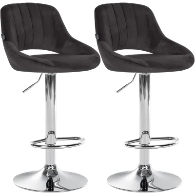 CLP Barhocker 2er Set höhenverstellbar mit Lehne Milet, Barstühle gepolstert Samtbezug, Tresenstühle mit Metallgestell drehbar
