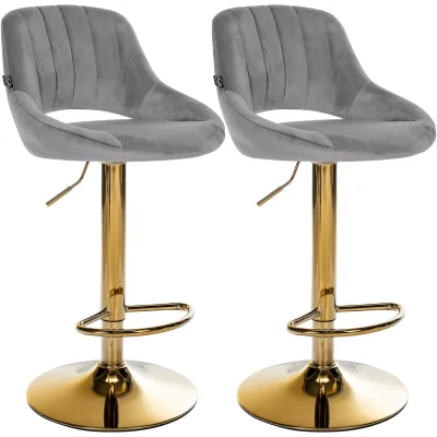 CLP Barhocker 2er Set höhenverstellbar mit Lehne Milet, Barstühle gepolstert Samtbezug, Tresenstühle mit Metallgestell drehbar