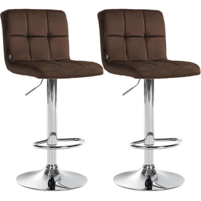CLP Barhocker 2er Set höhenverstellbar mit Lehne Peru, Barstühle gepolstert Samtbezug, Tresenstühle mit Metallgestell drehbar