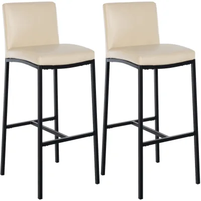 CLP Barhocker 2er Set mit Lehne Freeport, Barstühle gepolstert, moderne Tresenstühle mit Metallgestellen matt-schwarz und Fußablagen