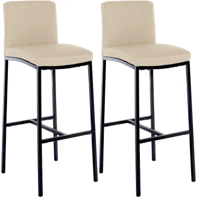 CLP Barhocker 2er Set mit Lehne Freeport, Barstühle gepolstert, moderne Tresenstühle mit Metallgestellen matt-schwarz und Fußablagen
